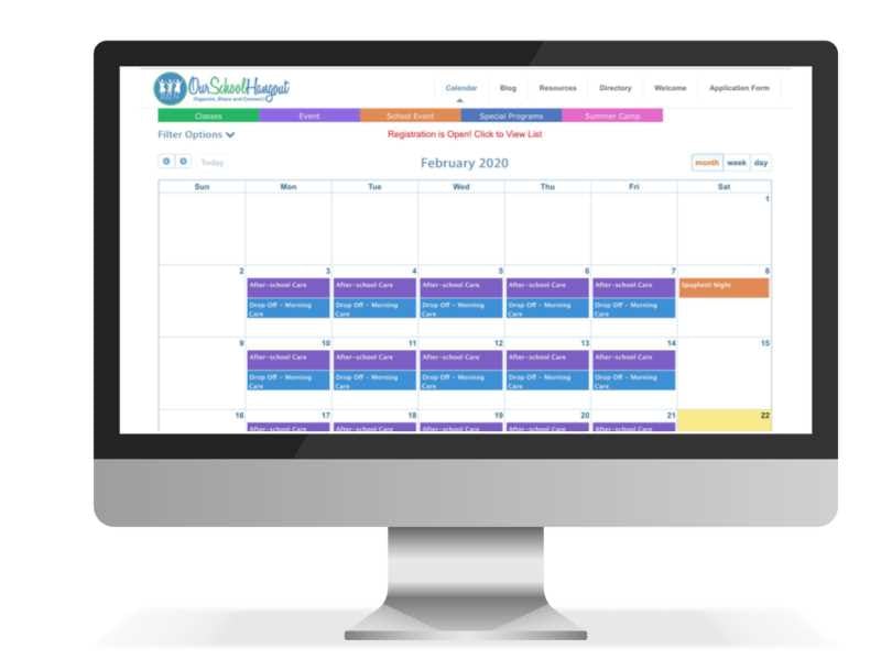 Our School Hangout Software - Dynamic Calendar: A school-wide calendar with built-in signup tools.