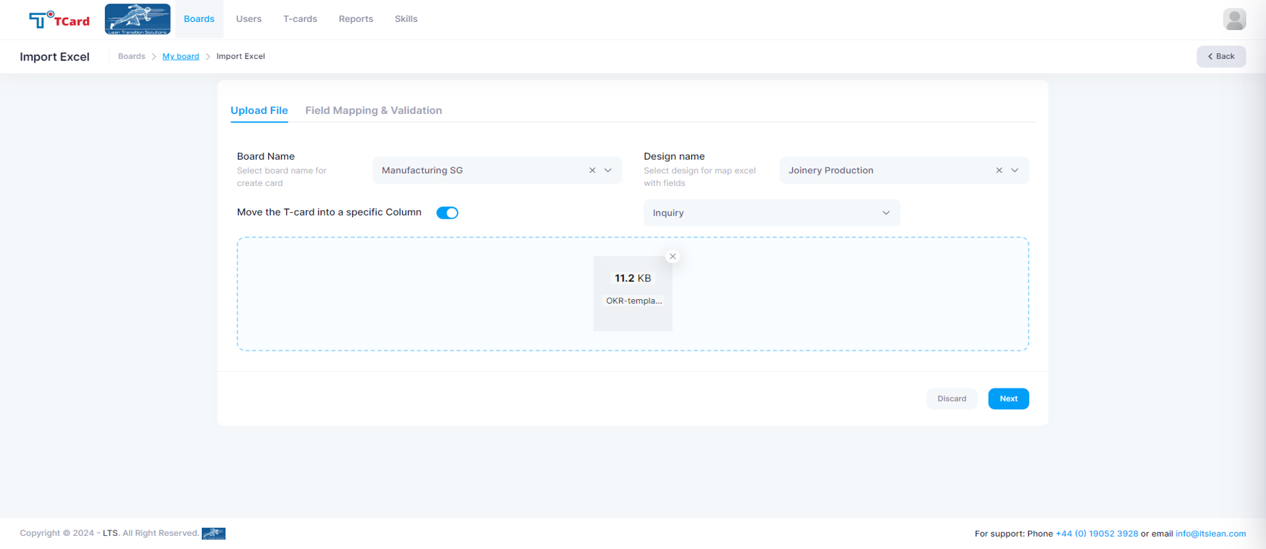 T-Card Software - Excel Import - Easily bulk-create cards on your TCard board using CSV or Excel uploads, streamlining data entry and saving valuable time.