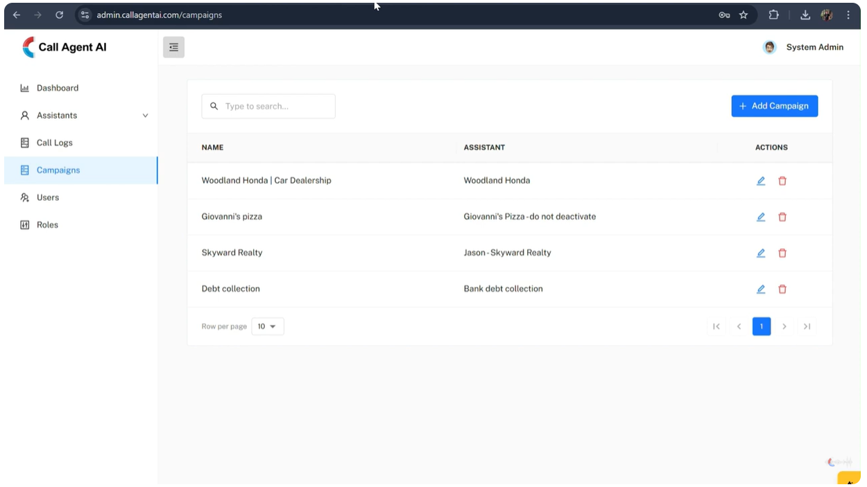 Call Agent AI screenshot: Call Agent AI campaigns