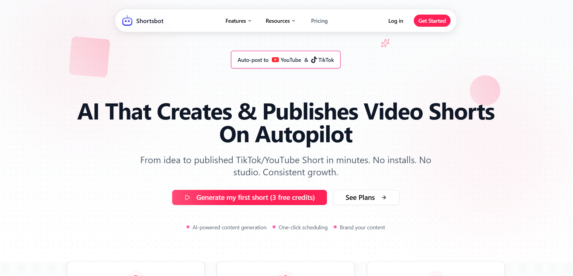 Shortsbot screenshot: Shortsbot generate, customize, and auto-publish TikToks & YouTube Shorts