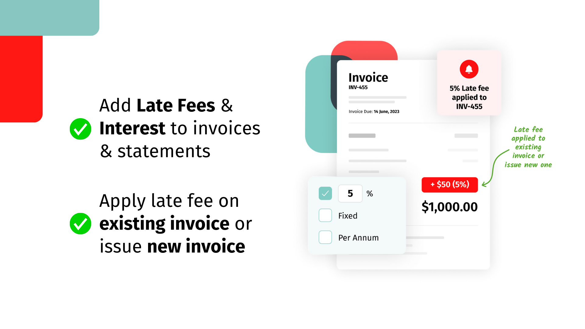 Add late fees and interest to invoices and statements