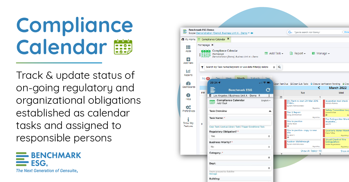 Benchmark Gensuite EHS Software - Compliance Calendar