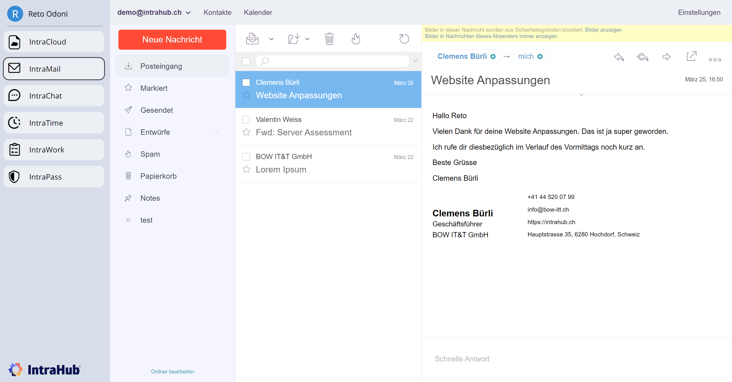 IntraMail screenshot: IntraMail unified inbox