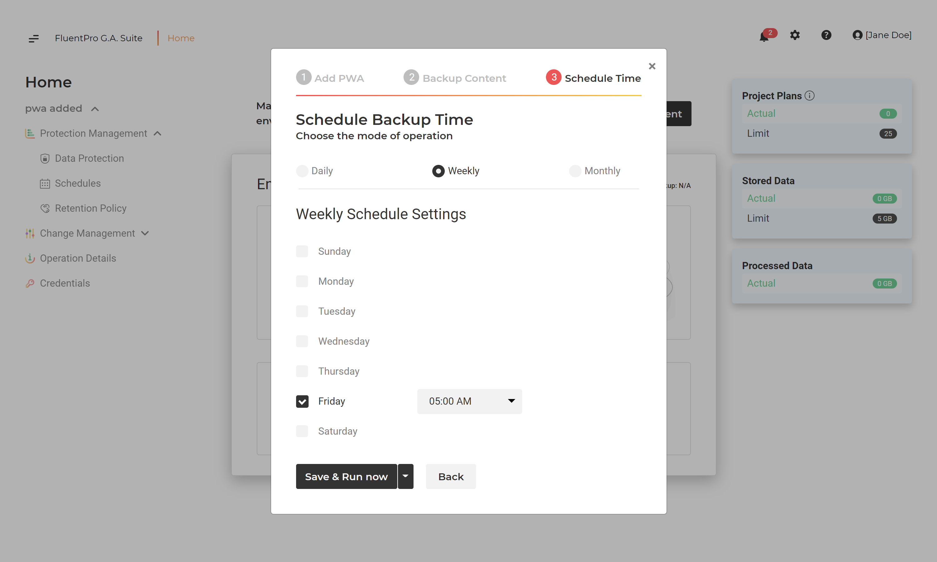Schedule backup times