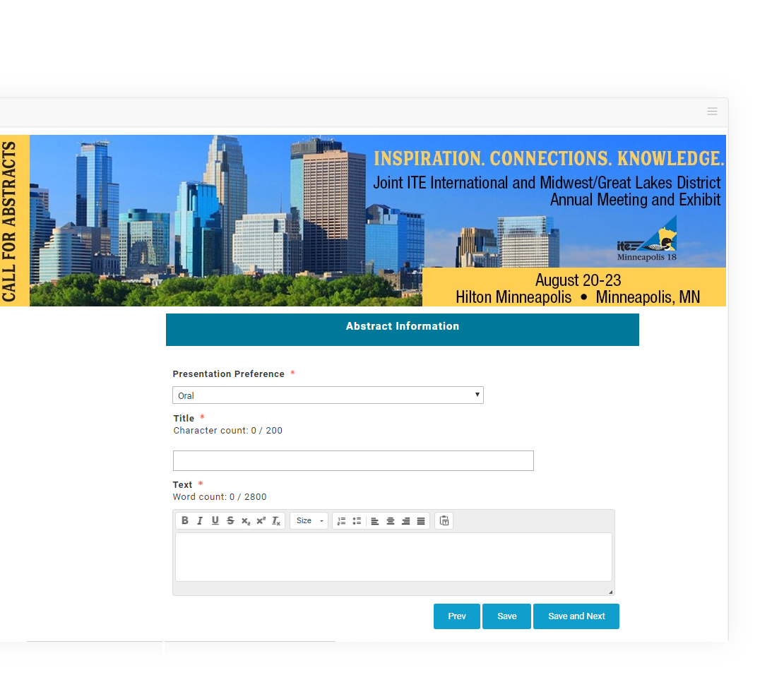 The abstract submission site helps manage judges and reviewers across multiple rounds, as well as organize papers and announce accepted ideas