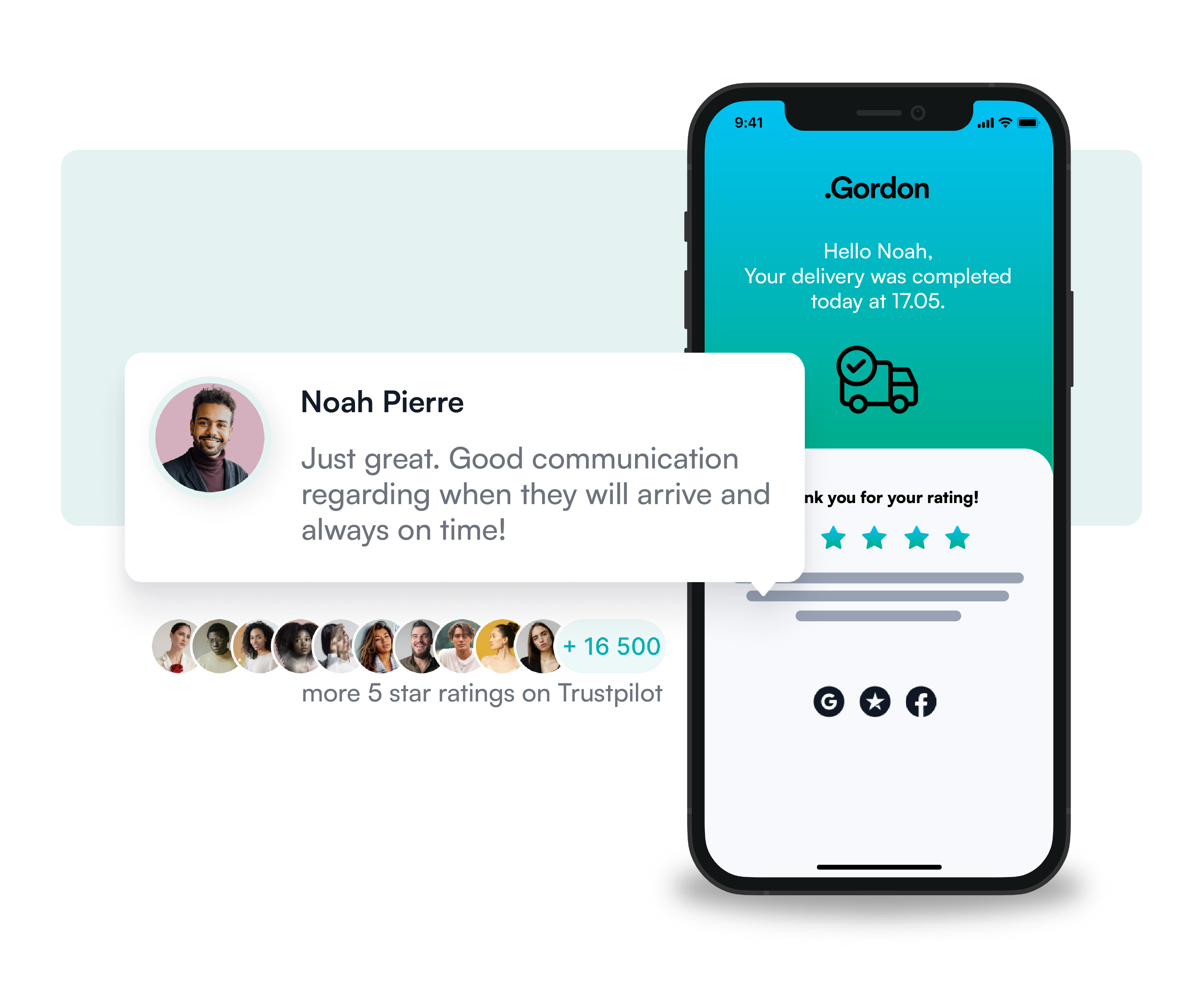 Once a delivery has been made you can easily collect feedback to improve future deliveries. They can rate both their overall experience and enter additional comments.