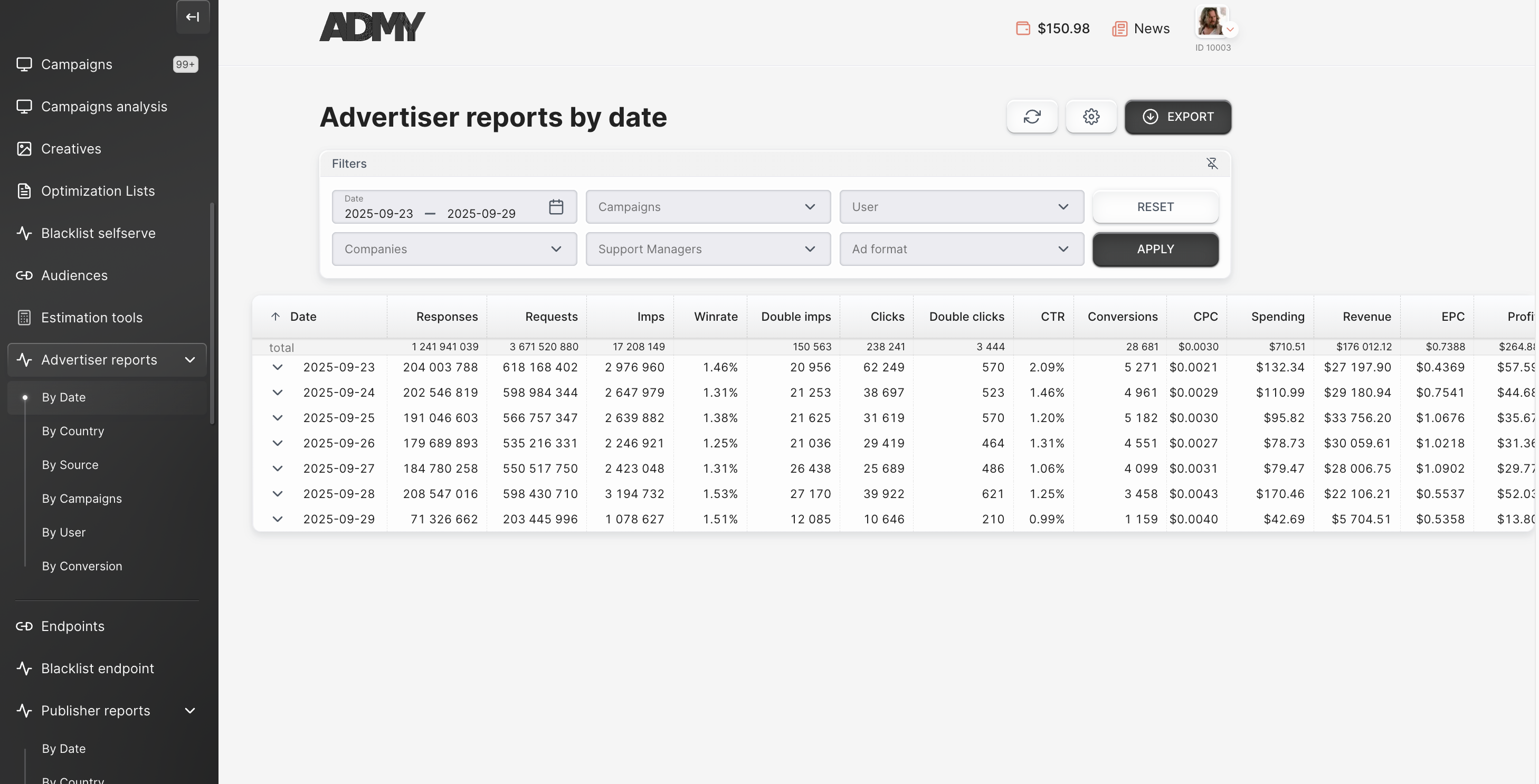 ADMY screenshot: ADMY interface