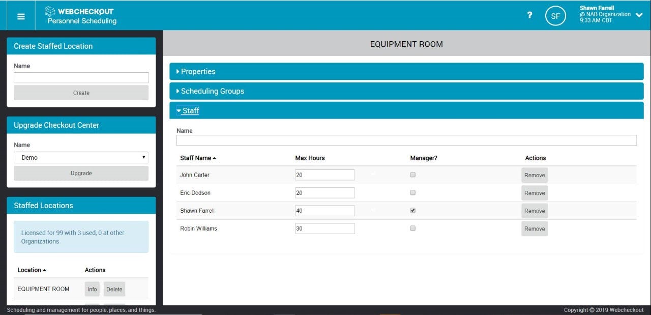 WebCheckout Software - WebCheckout personne schedules
