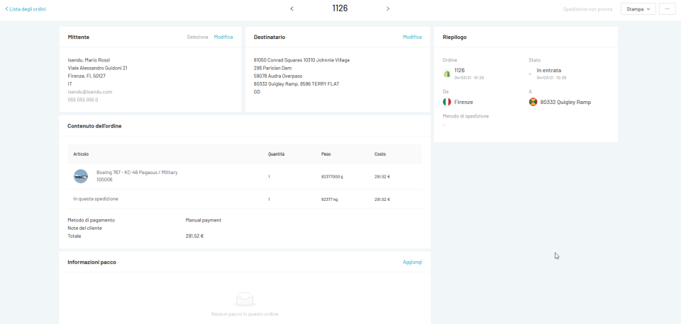 Isendu order information