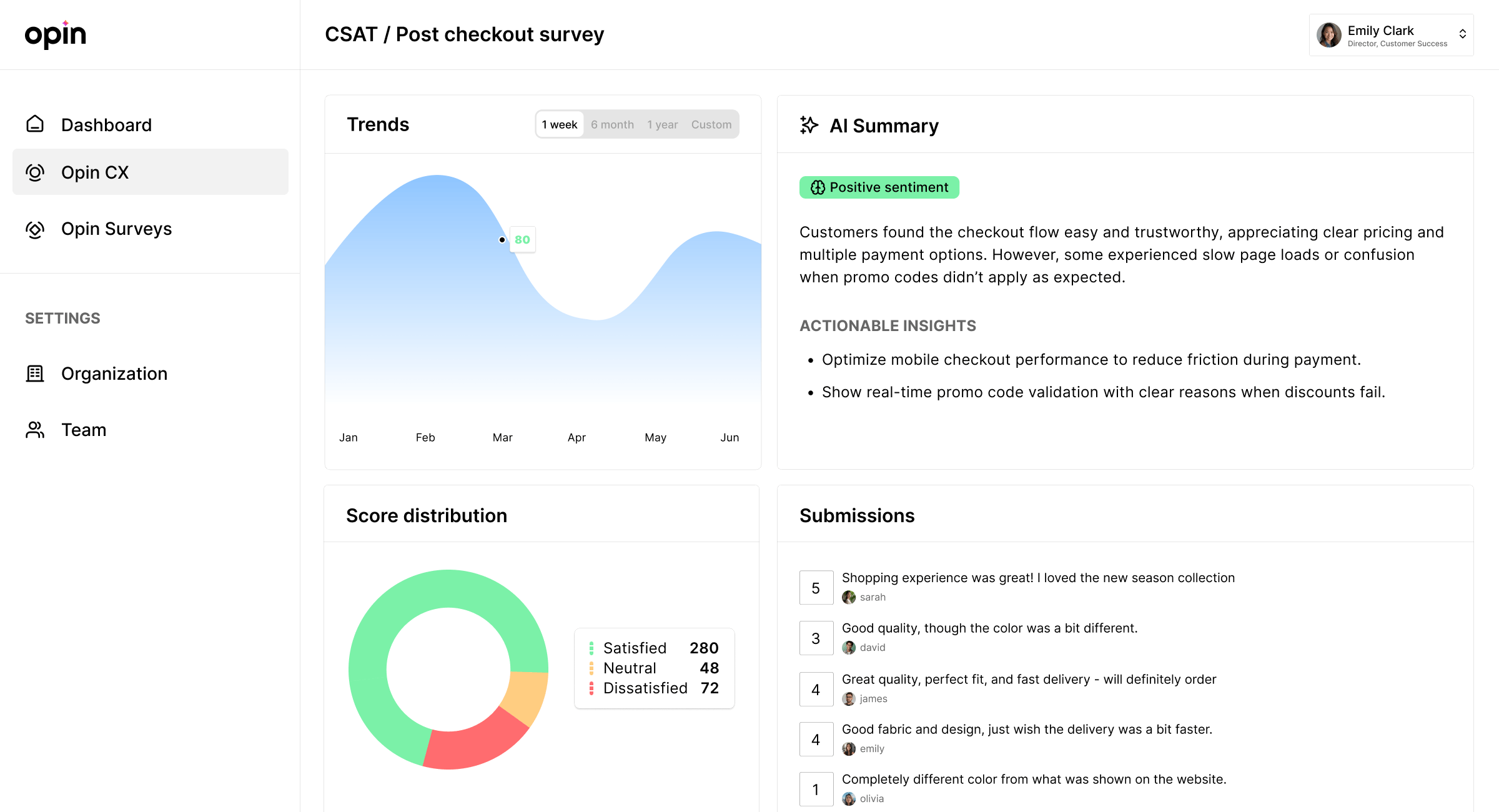 Opin screenshot: Opin cx dashboard 