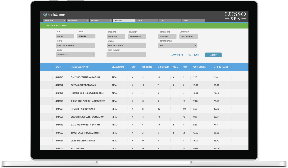 Book4Time inventory management