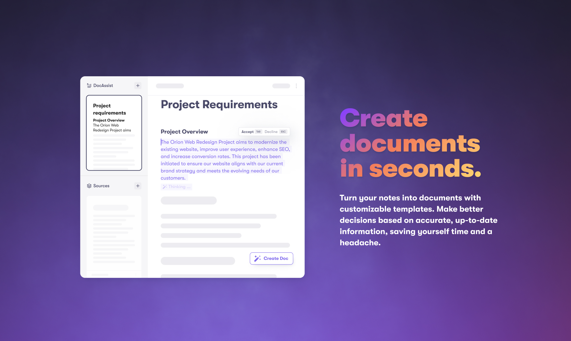 Create documents in seconds