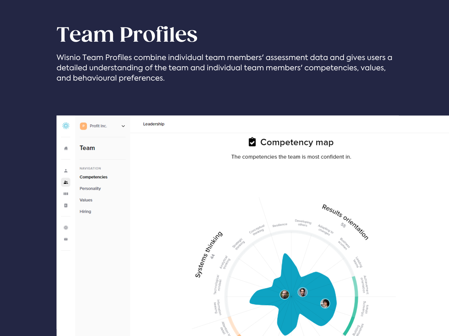 Team Profiles give you a detailed understanding of your team members' competencies, values, and behavioural preferences.