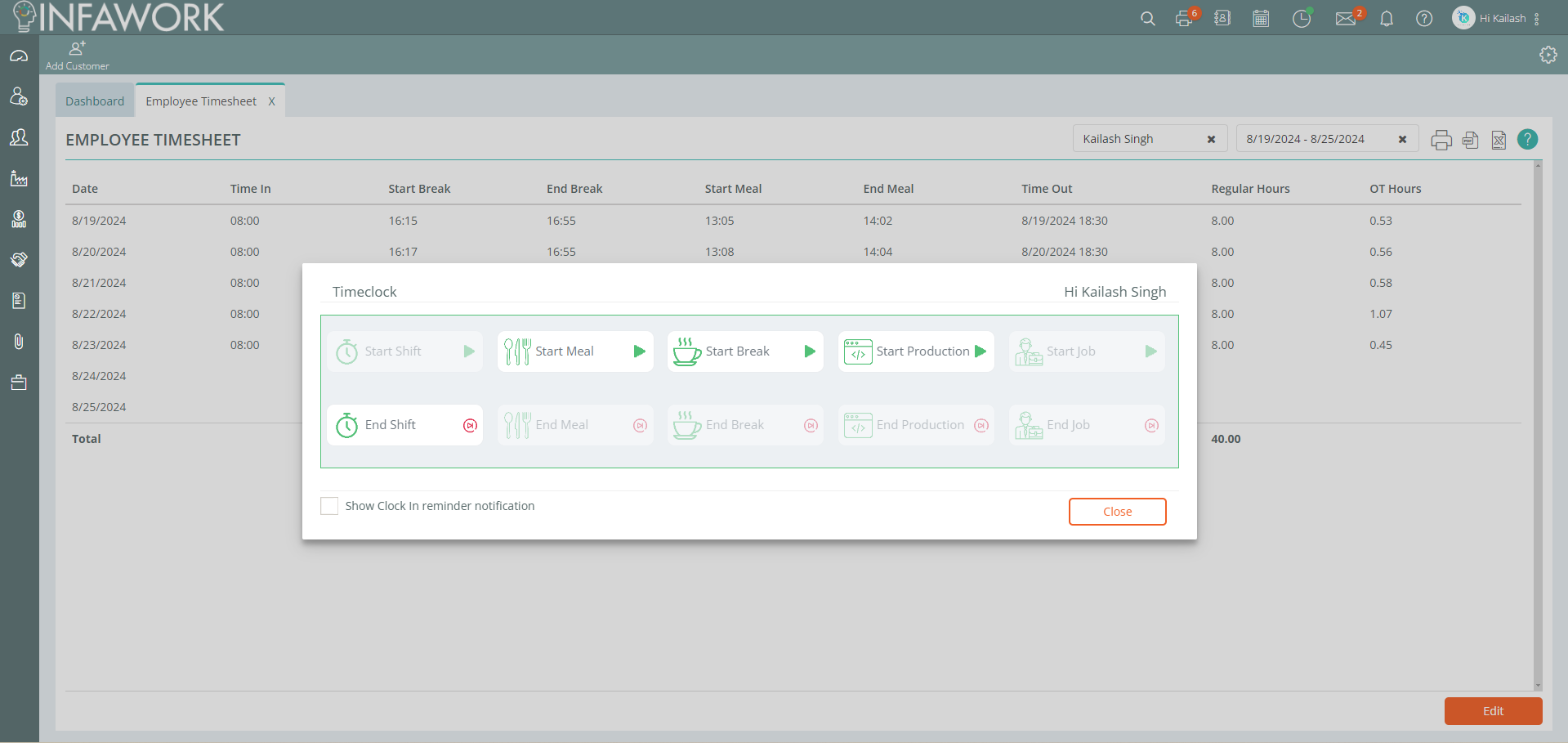 INFAWORK Software - Manage employee hours effortlessly with INFAWORK's Time Tracking feature. Track work hours, monitor productivity, and generate accurate reports in real time. Streamline HR tasks with tools designed to keep your team organized and efficient.