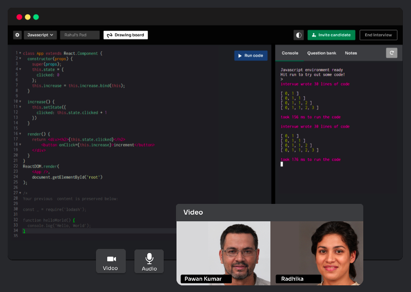 Watch them code live with built-in industry standard video and audio