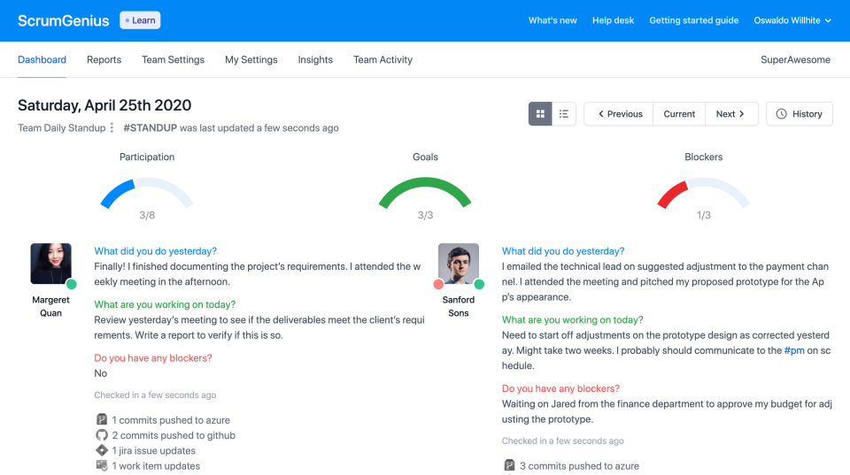 ScrumGenius Software - Reporting dashboard