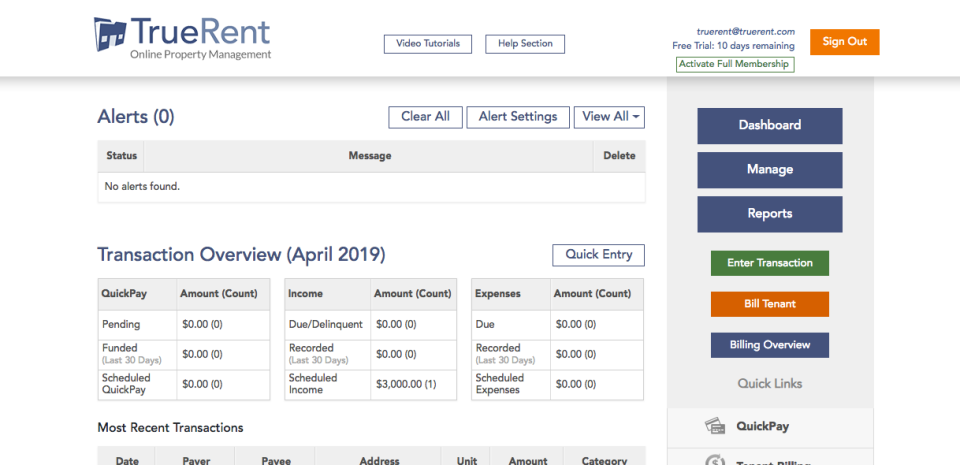 TrueRent screenshot: TrueRent transaction overview screenshot