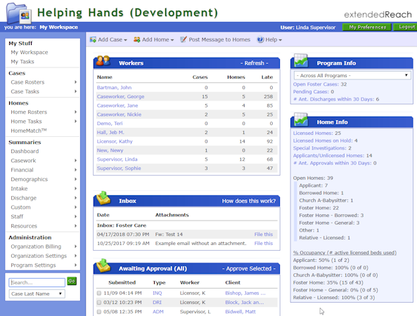 extendedReach screenshot: Personalized homepages provide employees with an overview of their workload