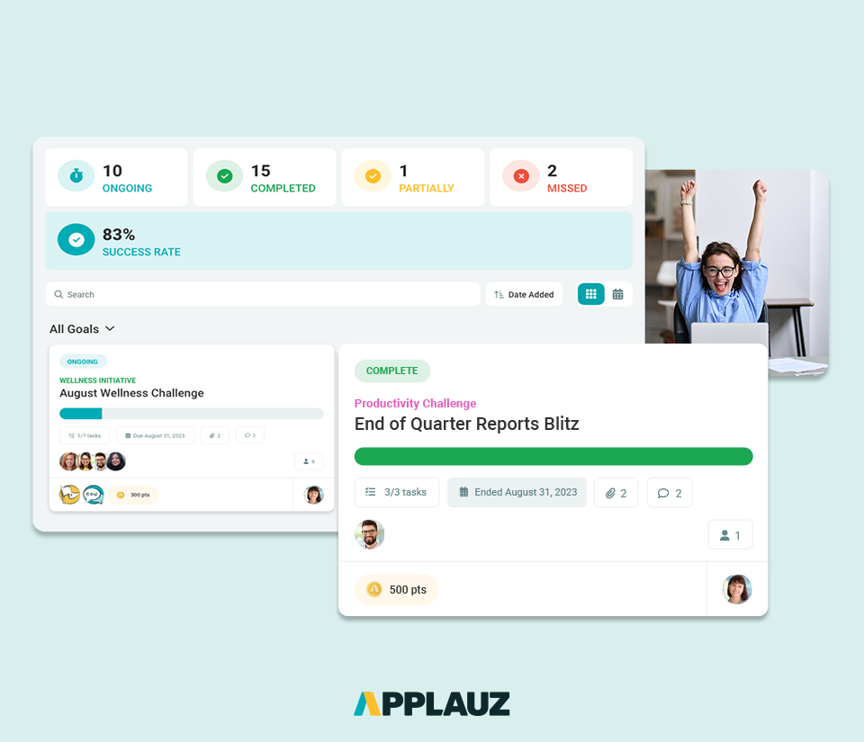 Applauz Recognition Software - Employee Challenges - Set up custom employee or team wellness and productivity challenges.
