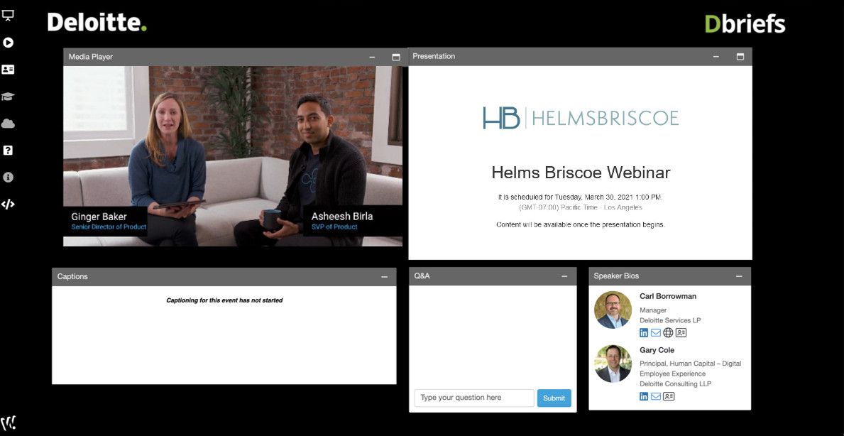 Communique Conferencing screenshot: Webinars with attendee engagement - Q&A, Polls, Survey, CE Credits, Language Translation, Captions, and more