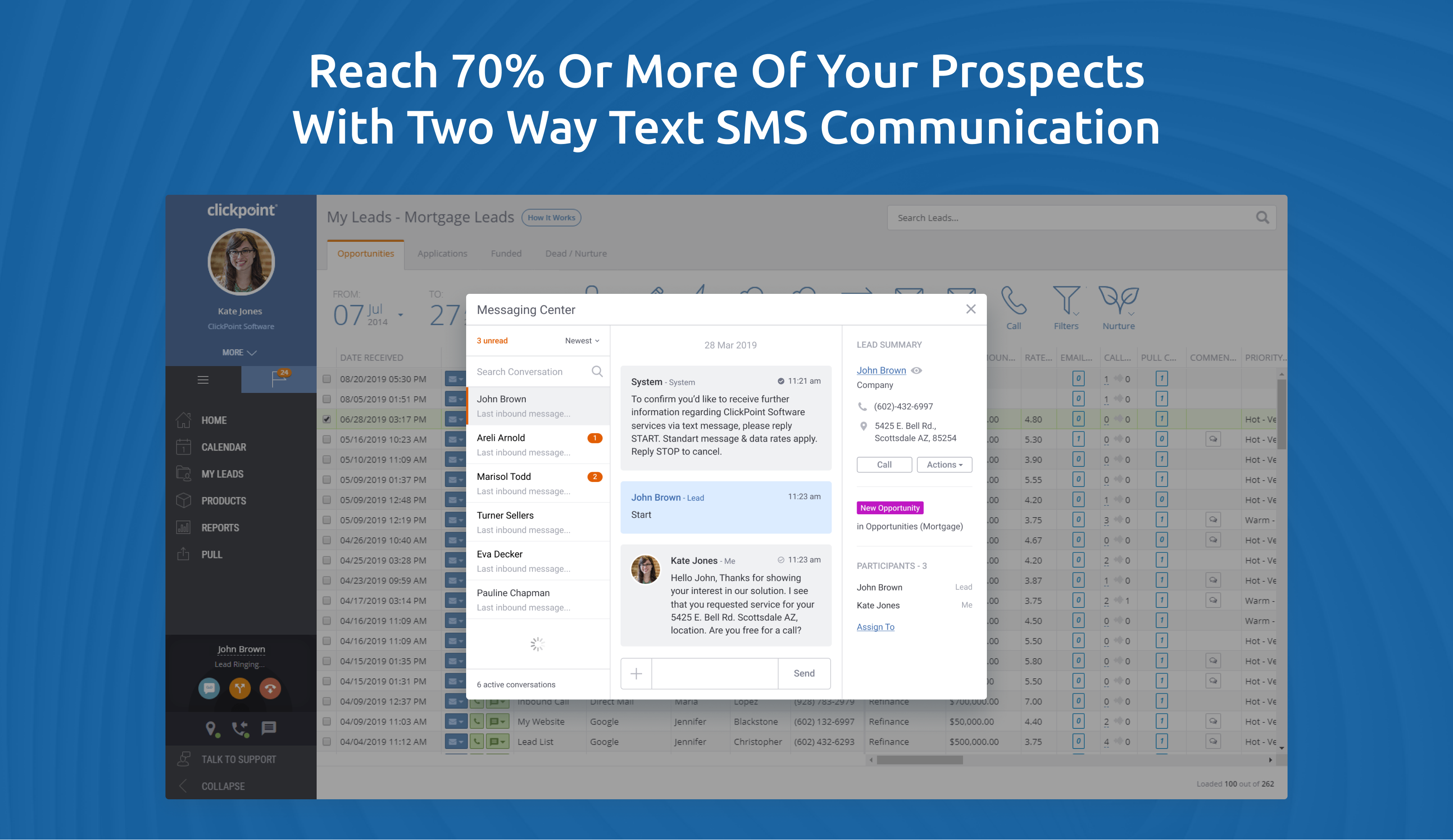 ClickPoint Software - Send Text SMS messages to prospects with text templates, manually or with automated Text SMS nurture.  When prospects reply, your sales team is notified immediately.