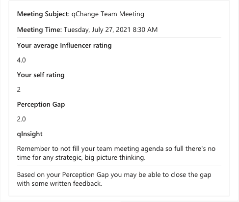 A leader-team perception gap card delivered in Microsoft Teams.