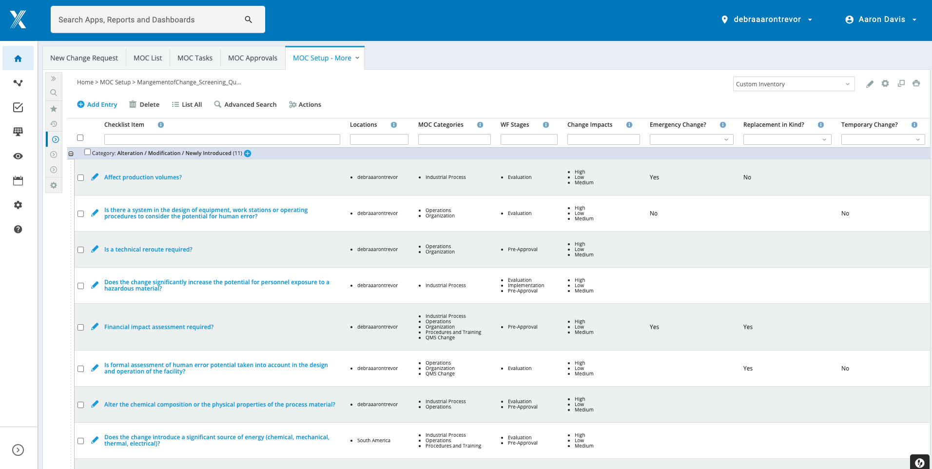 Management of Change screenshot: Management of Change dashboard