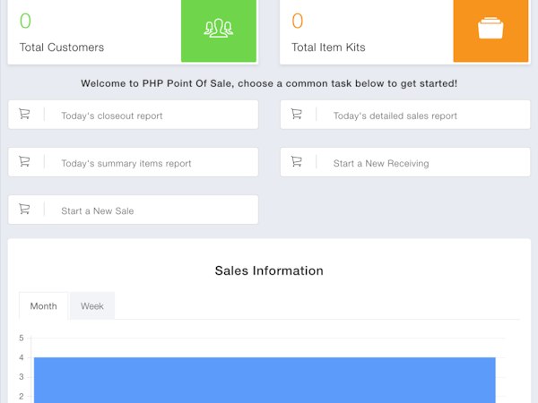 PHP Point of Sale Software - Your quick view after log