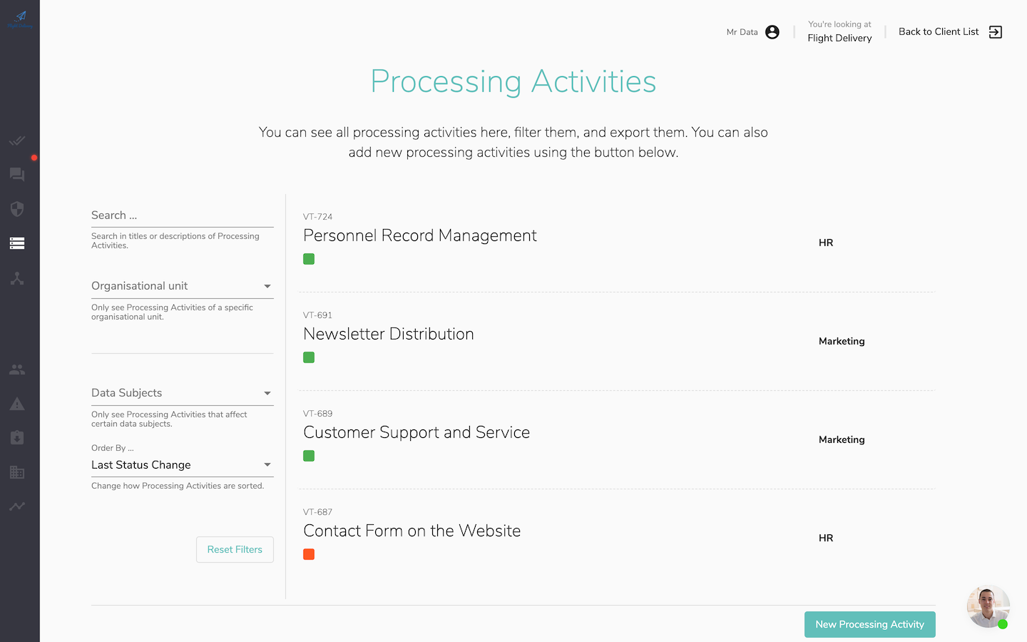 Manage Records of Processing Activities