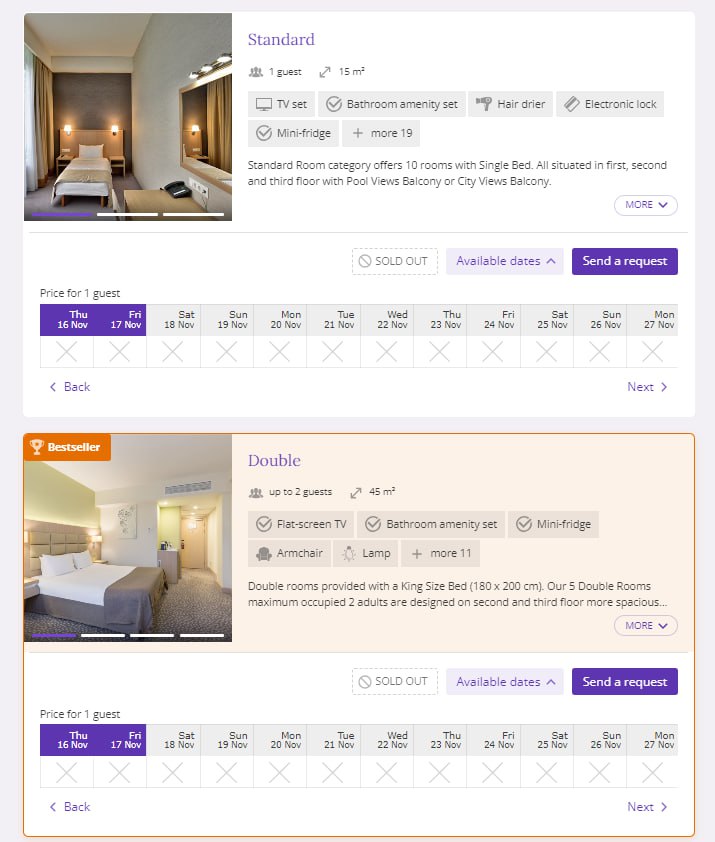 Experience the enhanced availability features of our Booking Engine and take control of your bookings. Easily view starting prices, explore alternate dates, and receive convenient waitlist notifications to ensure maximum occupancy and guest satisfaction.