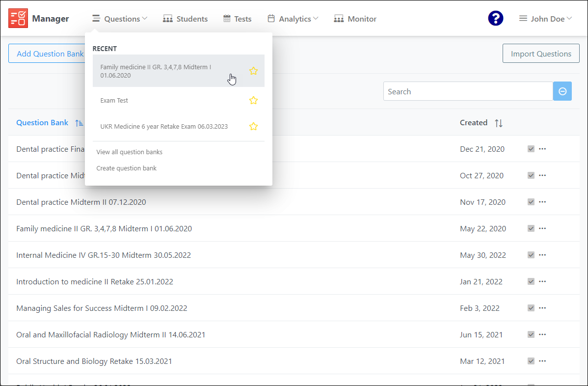 ExamJet Software - Manage questions from the centralized location