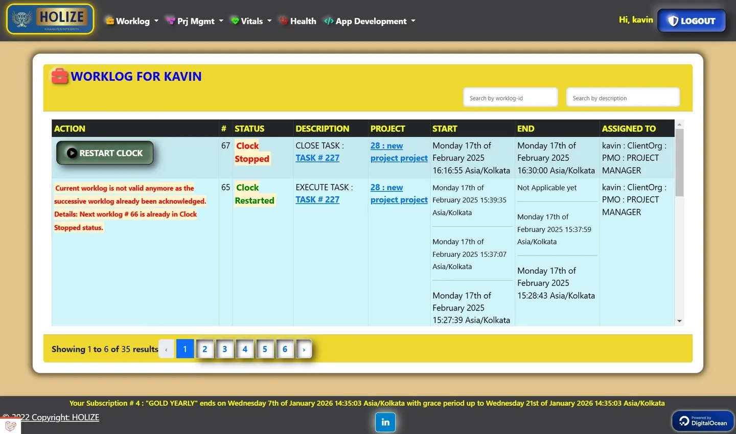 HOLIZE screenshot: HOLIZE project-plan tasks management