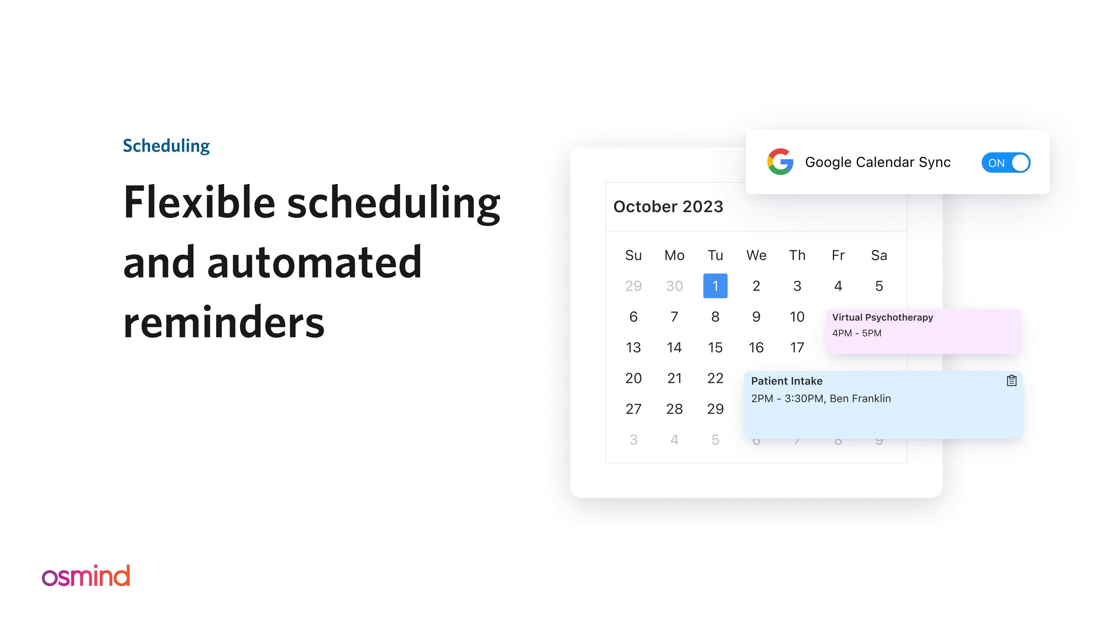 Osmind Software - Always know when you're available with two-way Google calendar sync and customizable privacy settings. Reduce no-shows with automated appointment reminders.