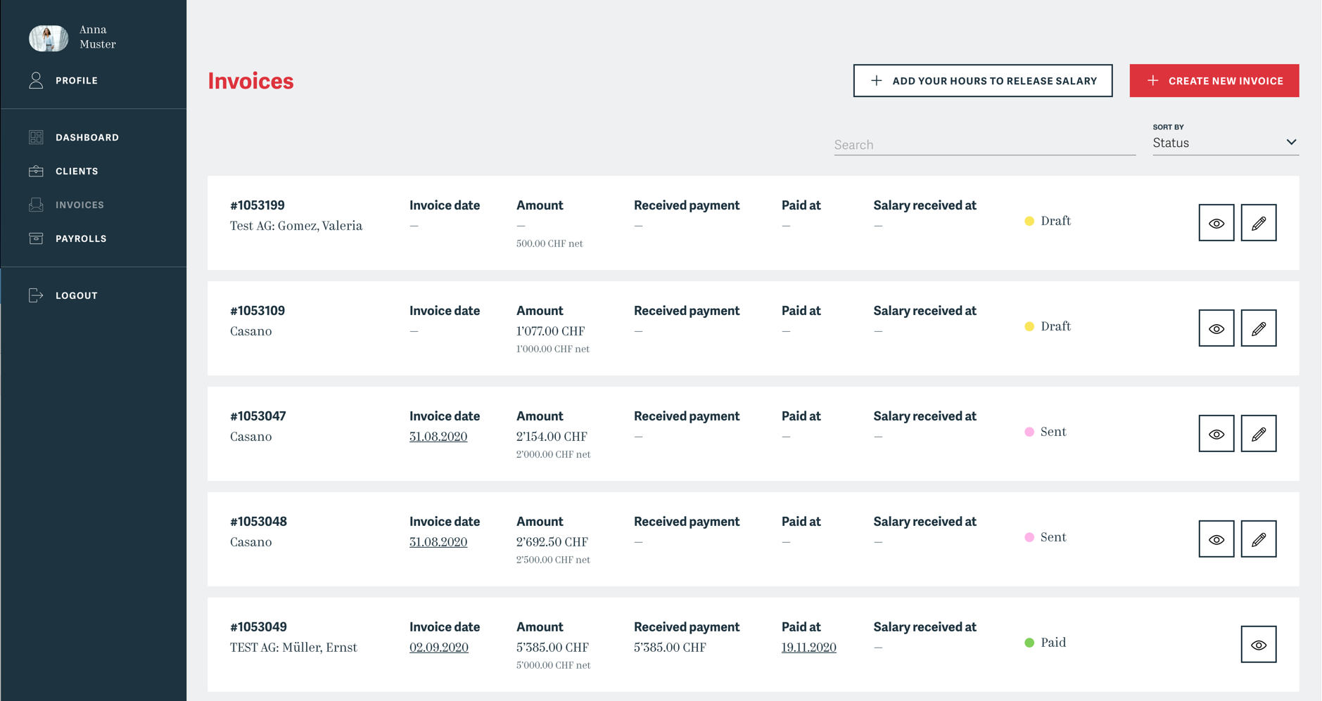 PayrollPlus screenshot: PayrollPlus Invoices