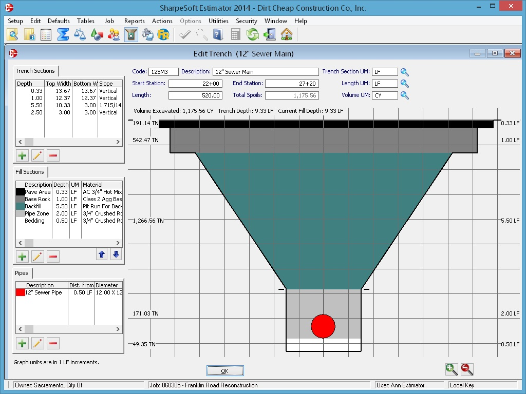 Trench Profiler for Material Quantities