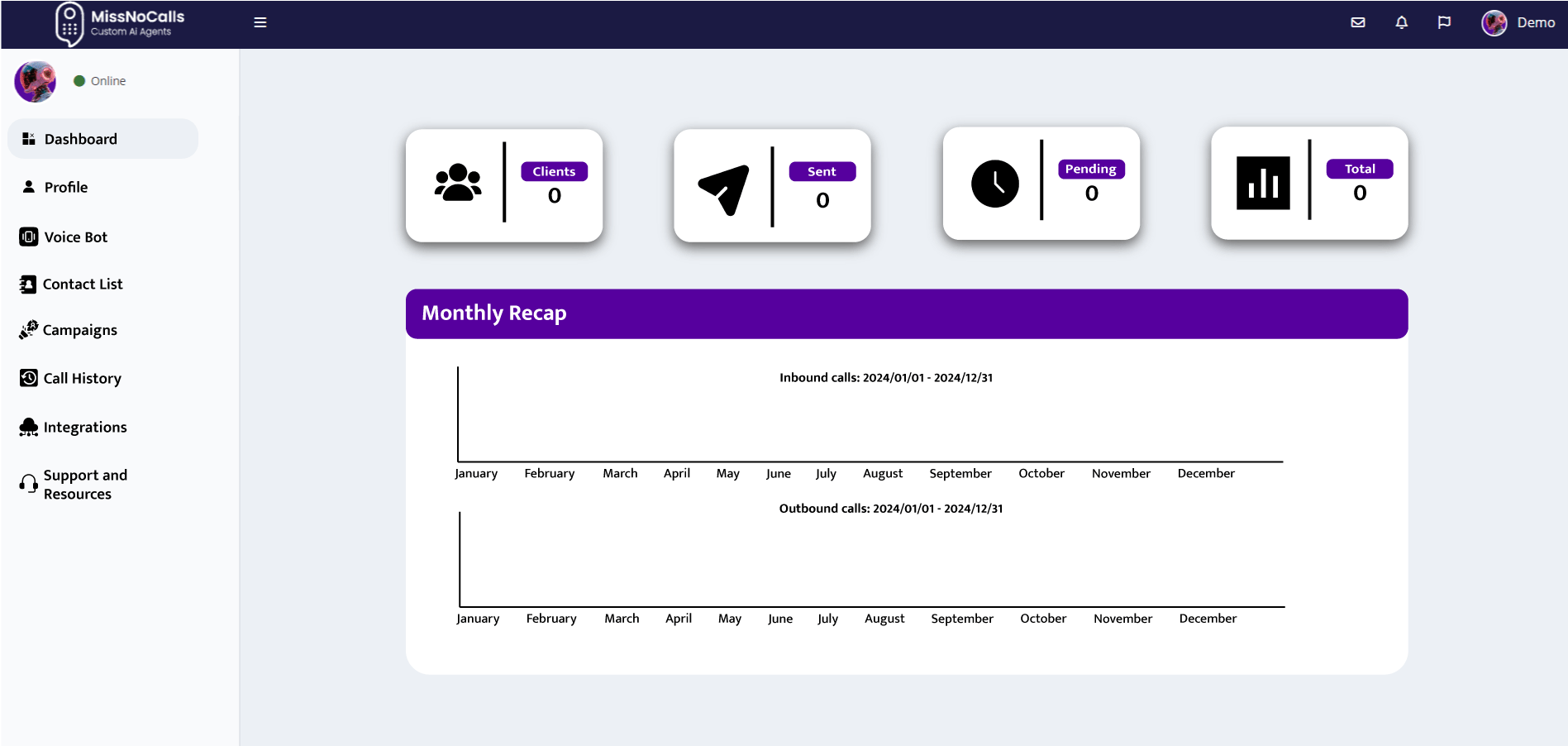 MissNoCalls screenshot: Dashboard