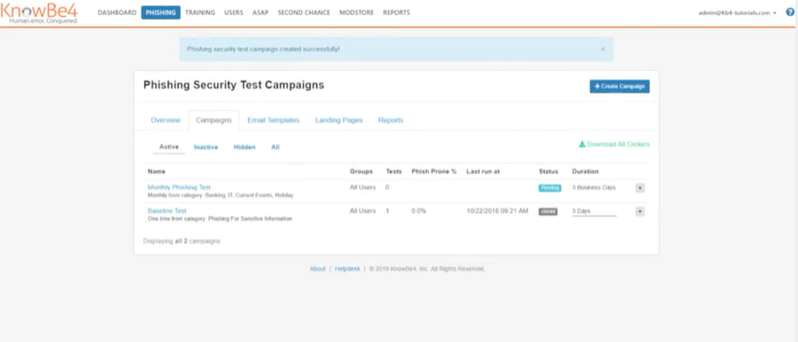 Kevin Mitnick Security Awareness Training Software - Kevin Mitnick Security Awareness Training campaign details