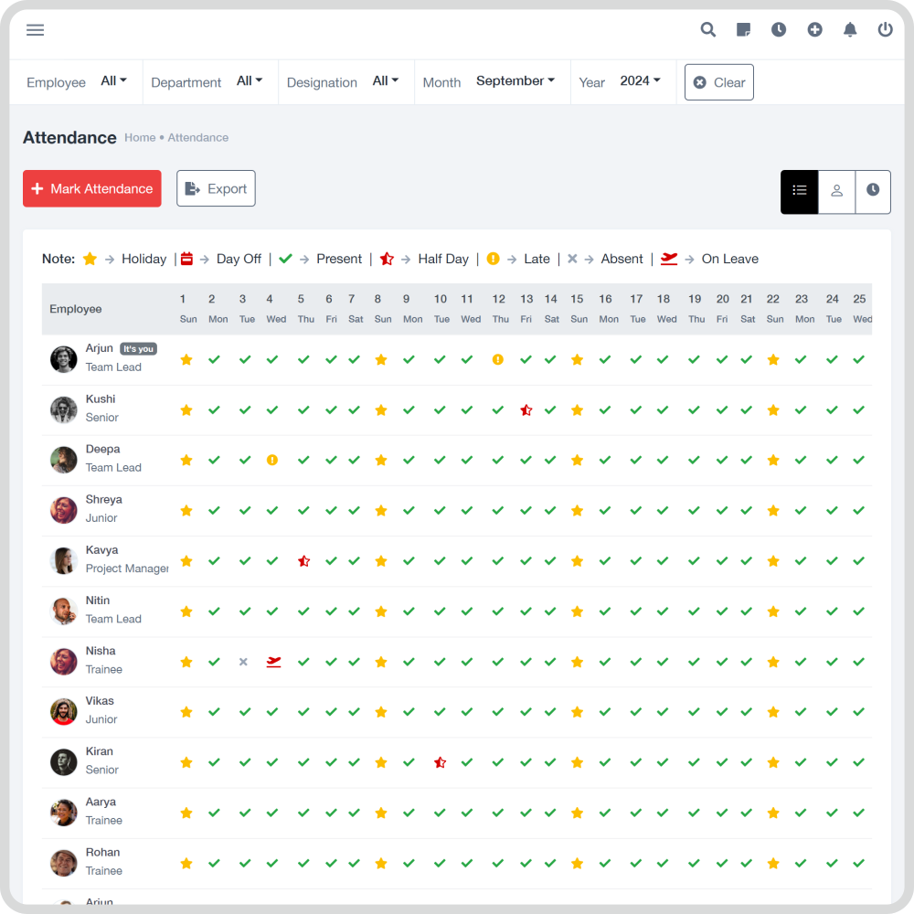 RydrexCRM Software - RydrexCRM attendance track