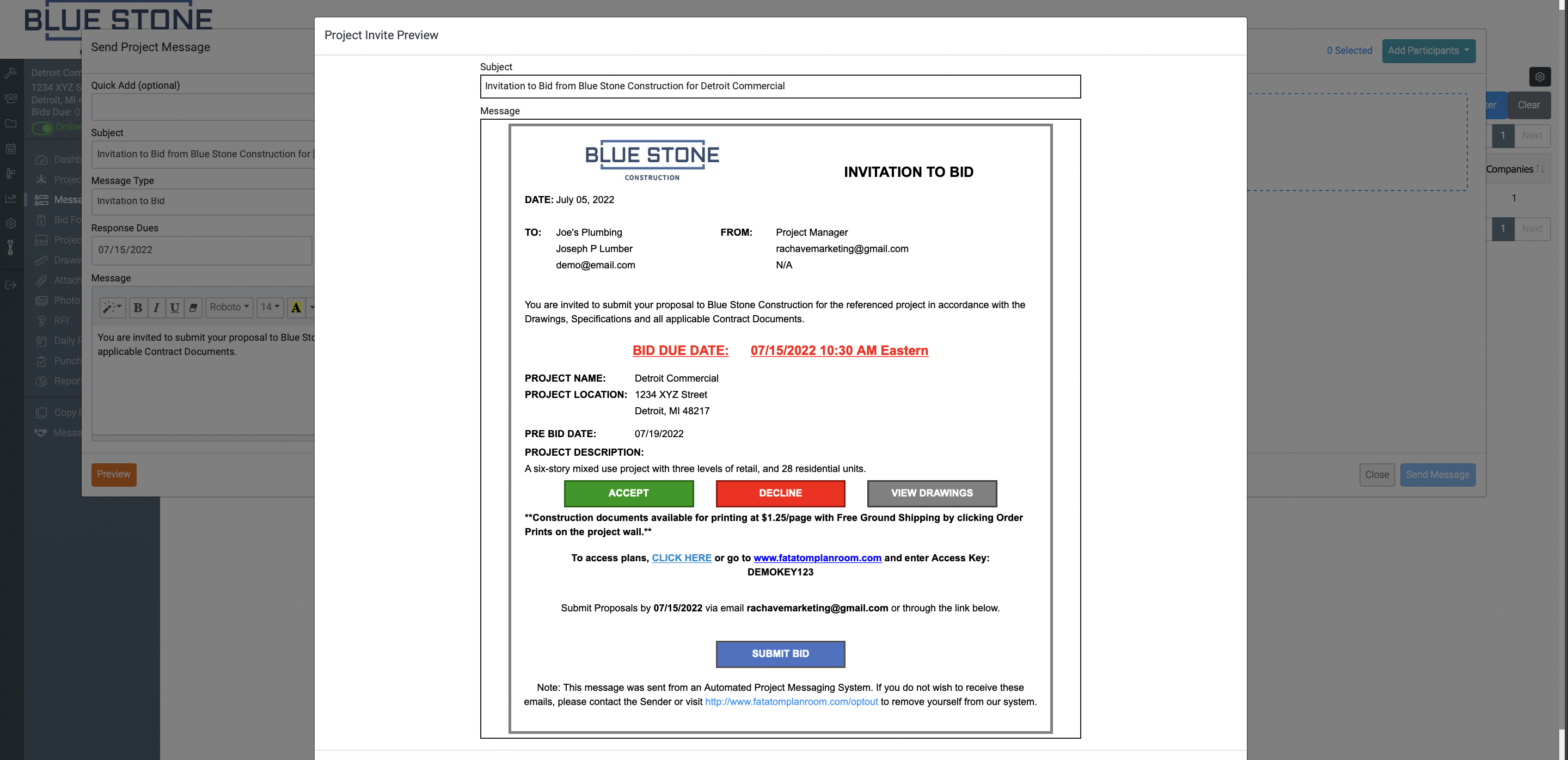 Pantera Tools Software - Custom-branded invitation to bid to match your brand