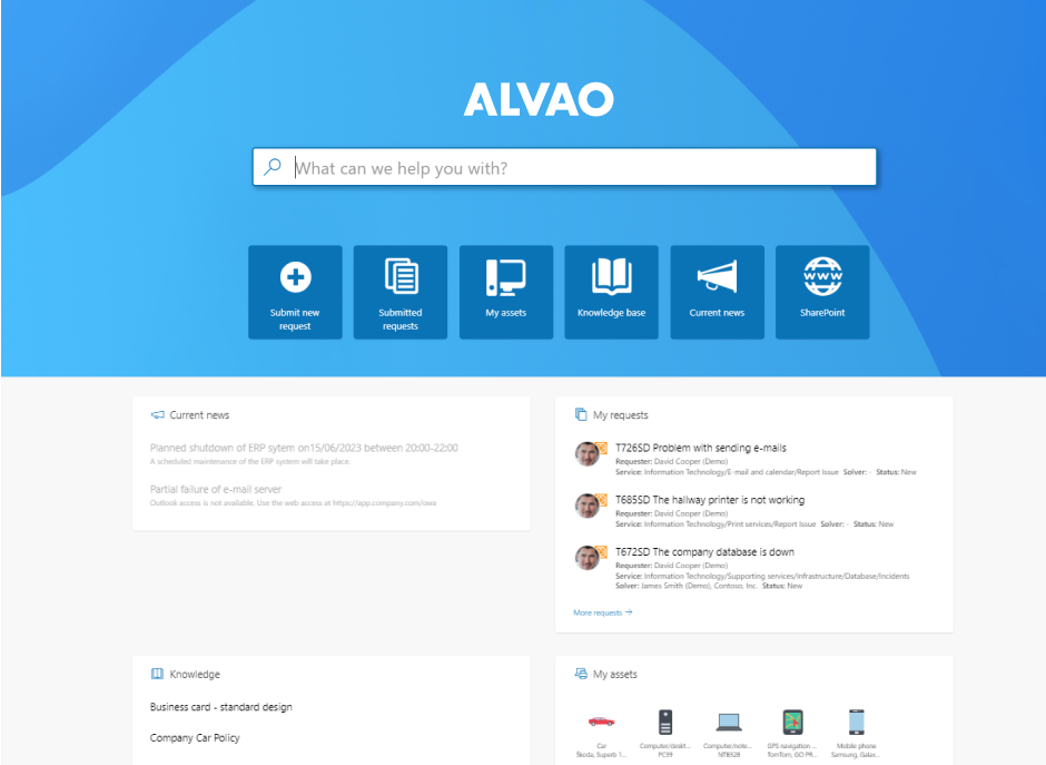 ALVAO Service Desk
self-service portal