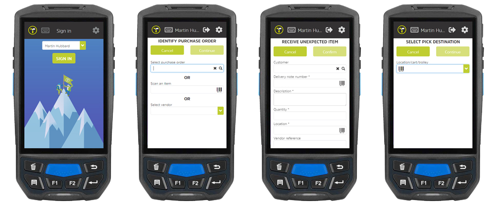 Your warehouse operatives can use a smartphone, tablet or barcode scanner device to receive and move goods, log the receipt of unidentified customer-provided goods, access picking lists and carry out inventory stock takes.