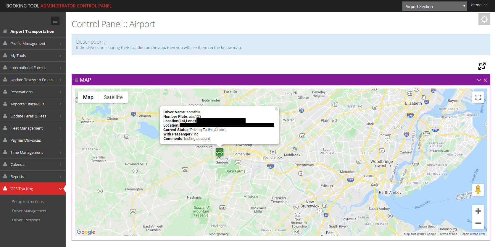 The Booking Tool maps screenshot