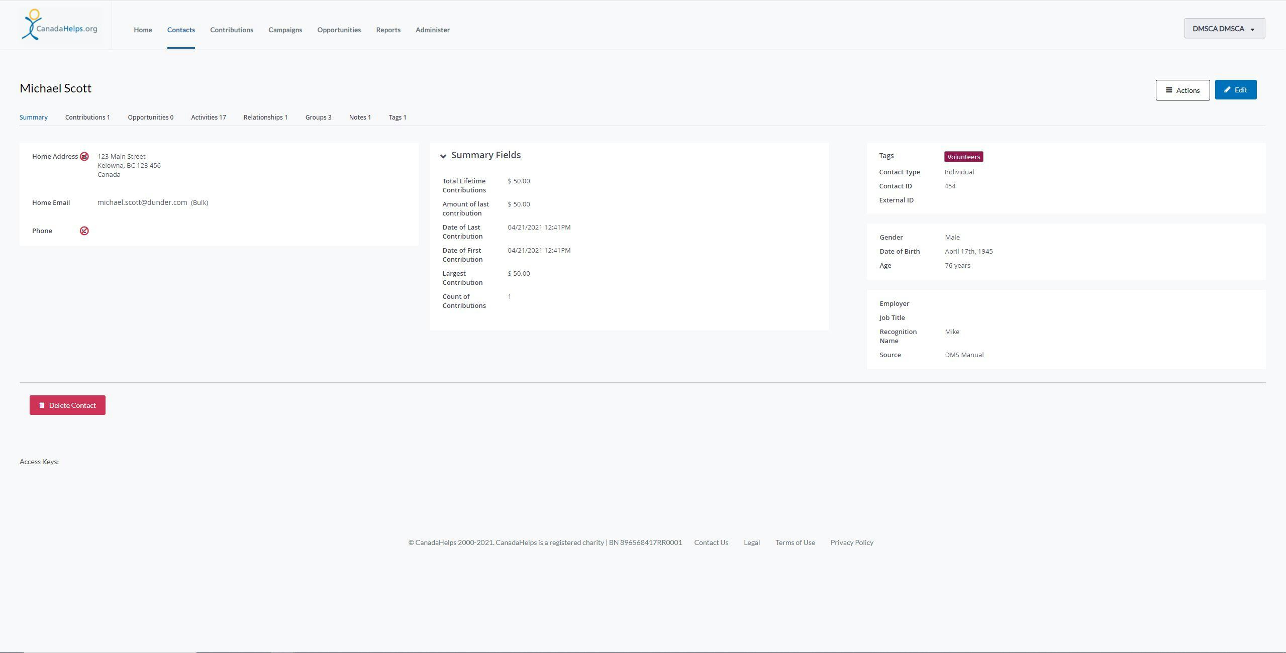 CanadaHelps Donor Management System Software - Donor Profile - add tags for Board Members, Volunteers etc.