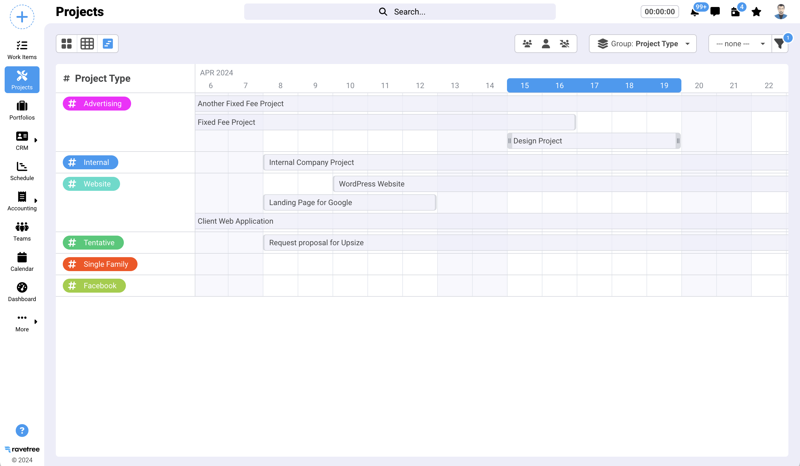 Ravetree Software - Projects timeline view