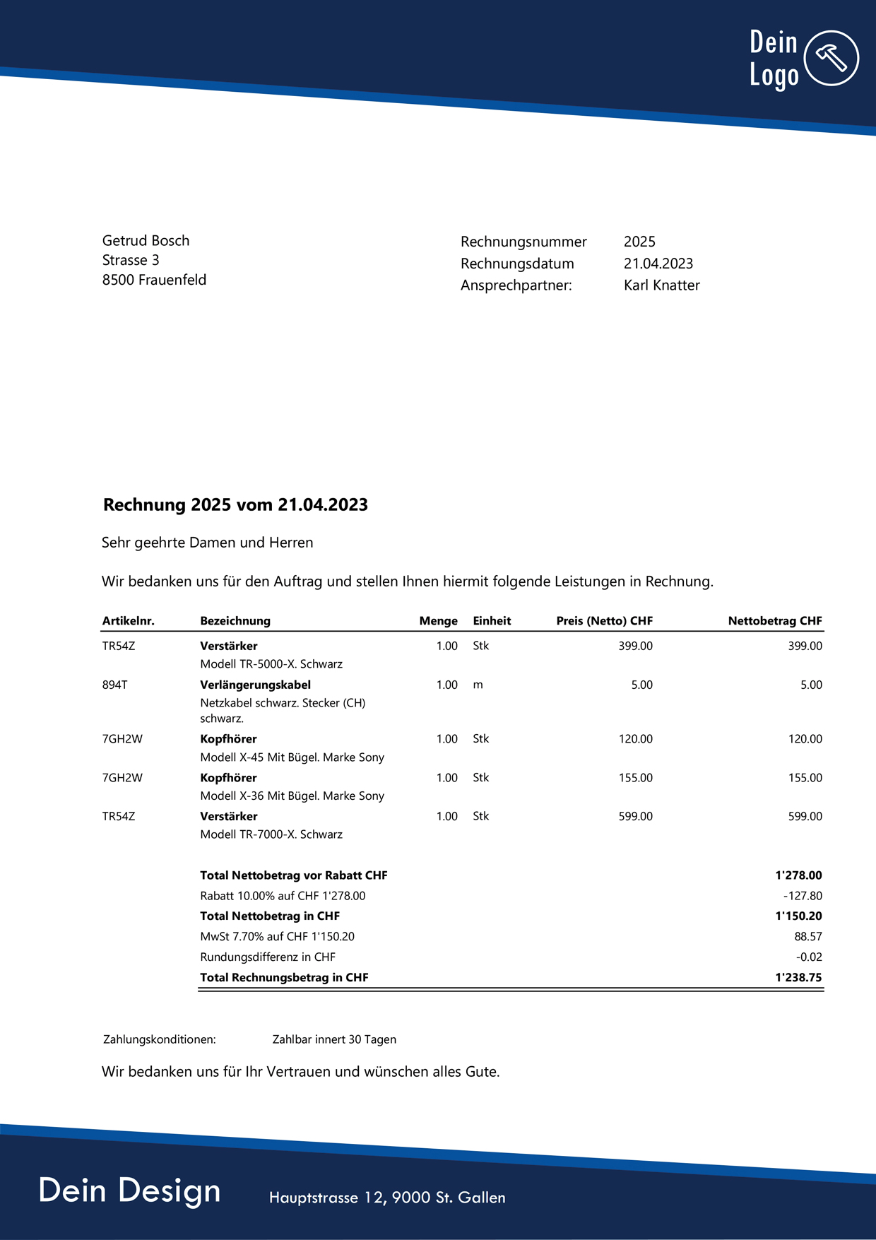 pebe Live screenshot: Invoice from pebe Live