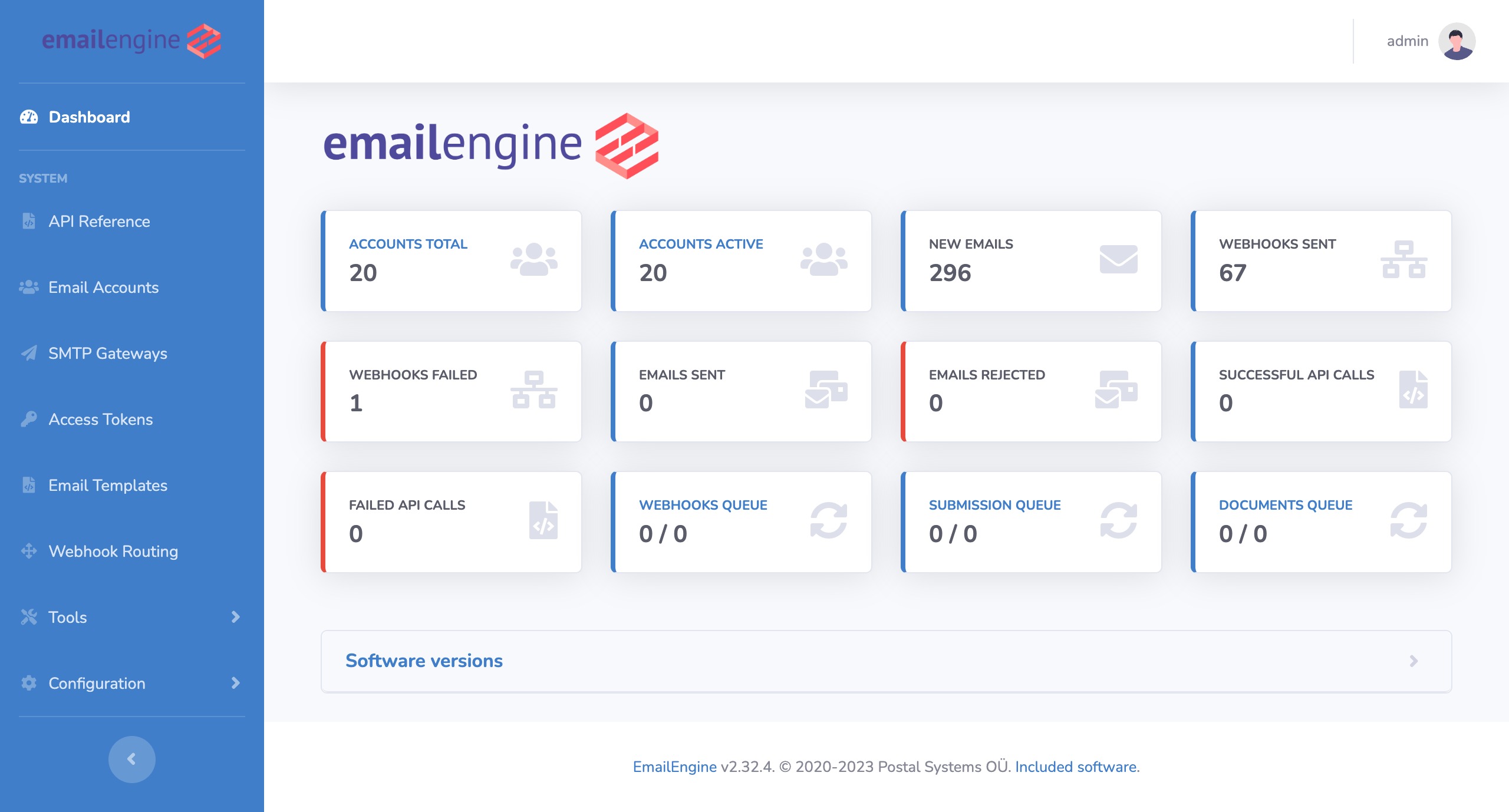 EmailEngine screenshot: EmailEngine's dashboard