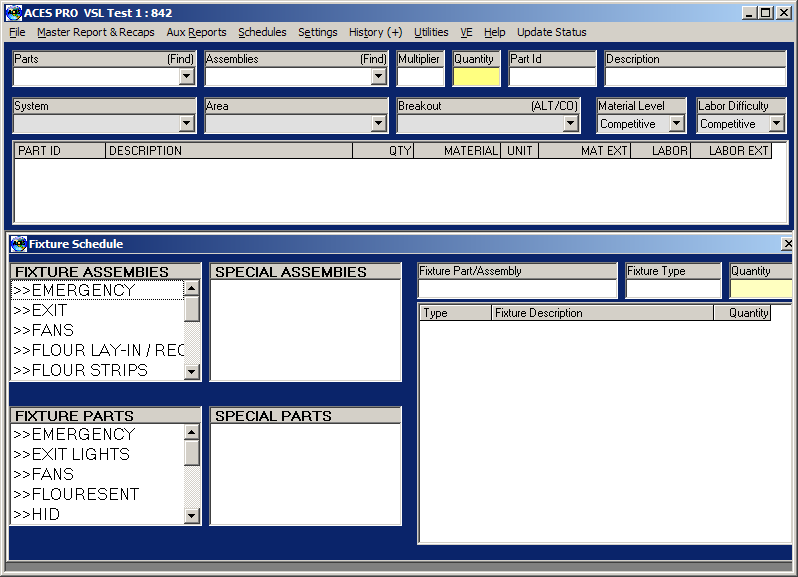 ACES PRO Software - Fixture schedule