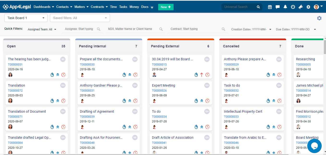App4Legal Software - Task Management Board
