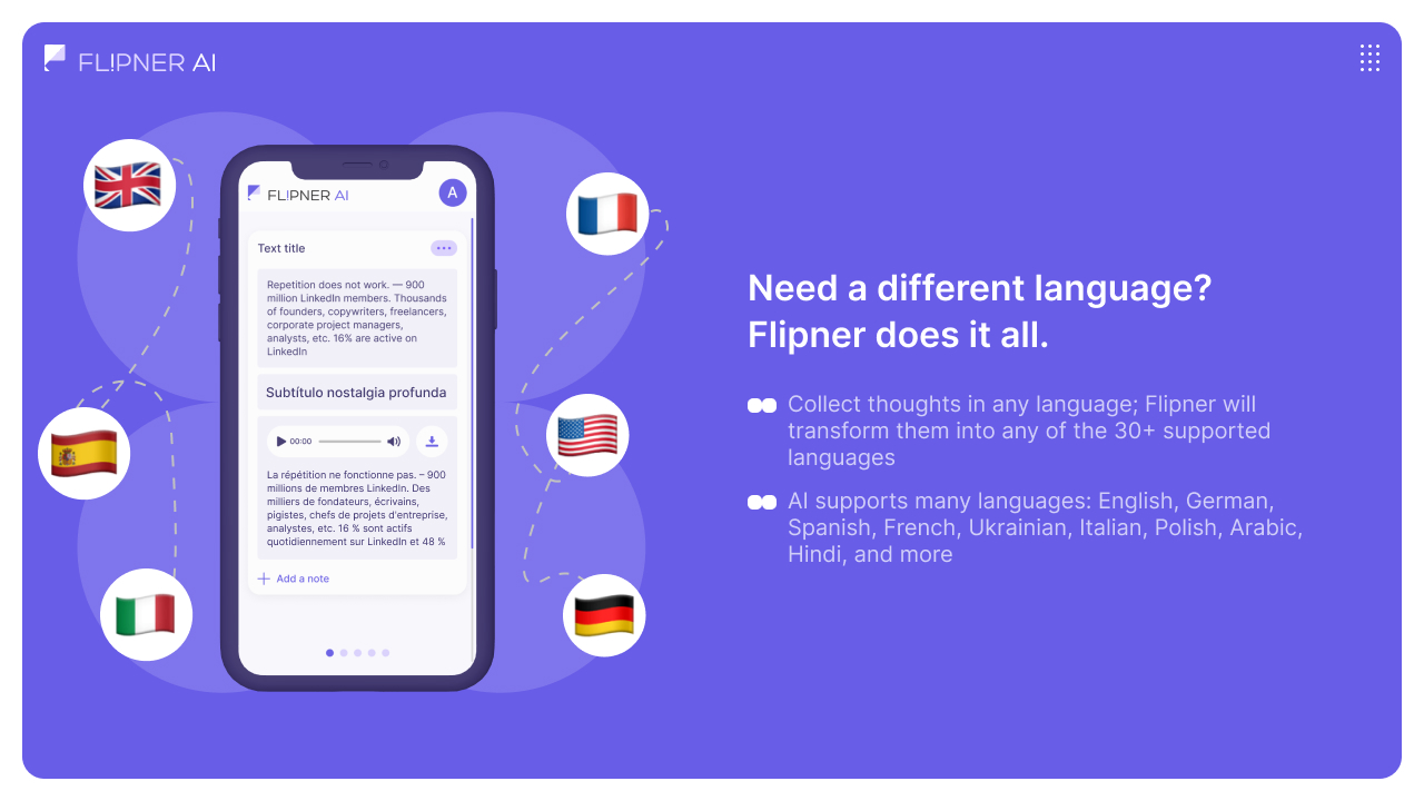 Need a different language? Flipner does it all.