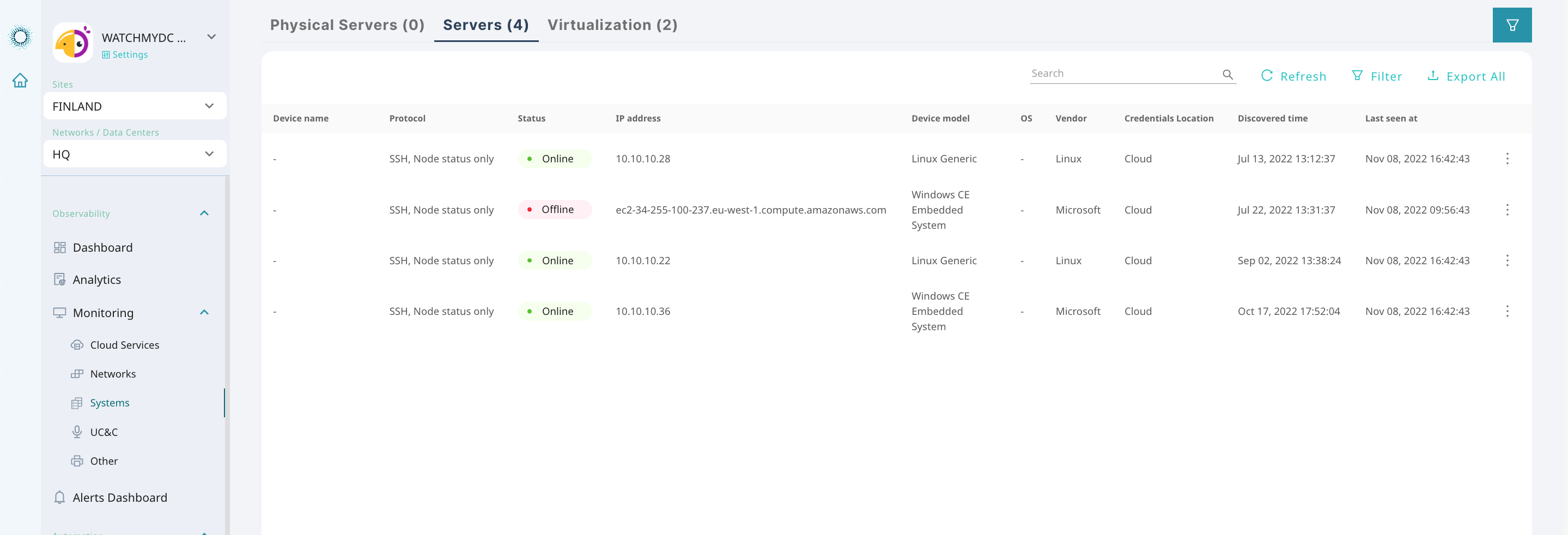 WatchMyDC Software - WatchMyDC Native Observability. A cloud-based NMS (network monitoring system) supported by SNMP & WMI protocols for on-premise or on-cloud IT infrastructure. Customers get a single tool for its multisite observability need.